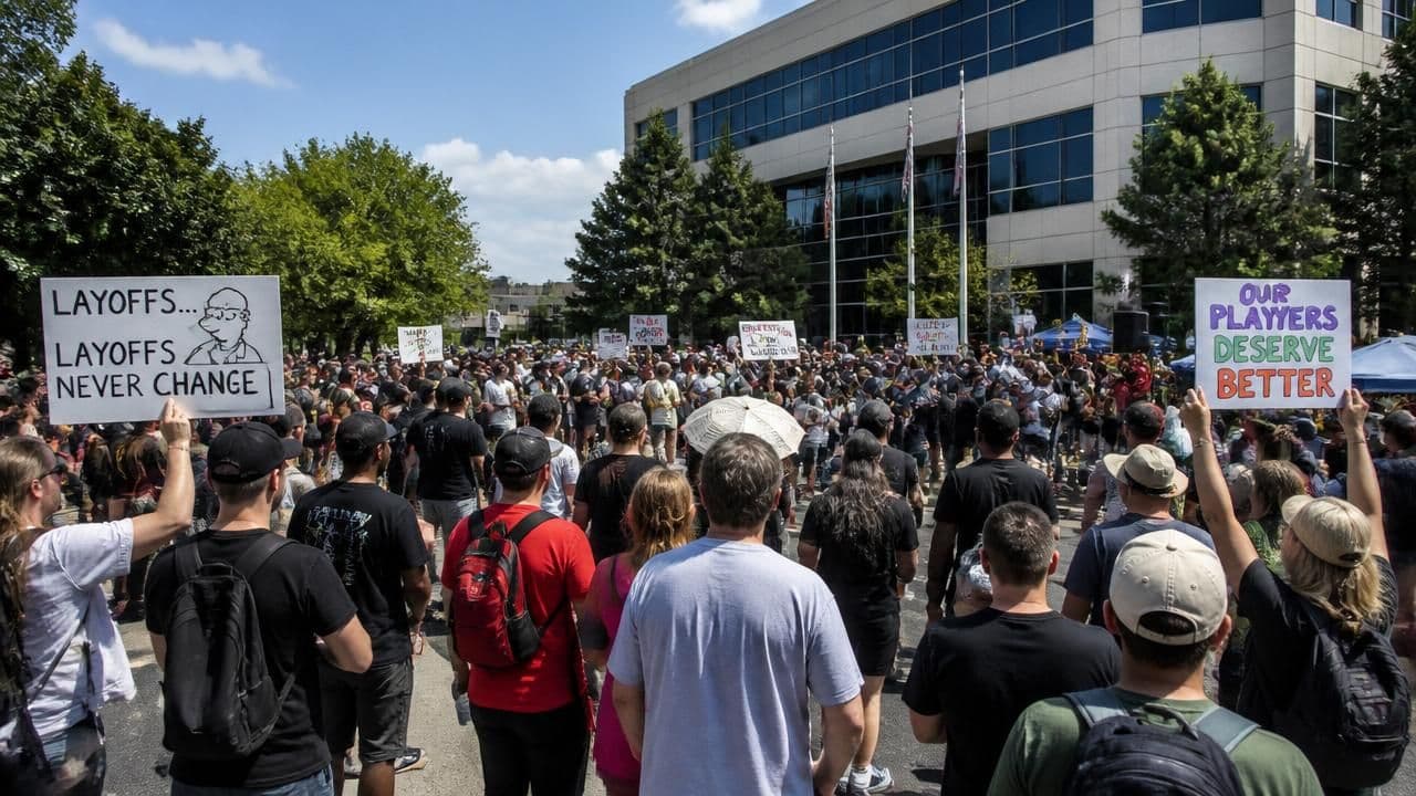Hundreds Rally at Bethesda HQ to Protest Xbox Layoffs in 'Save Our Devs' March