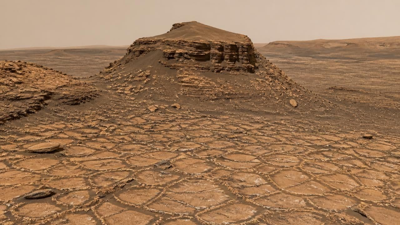 Curiosity Rover Captures Sand-Capped Butte Amid Martian Landscape