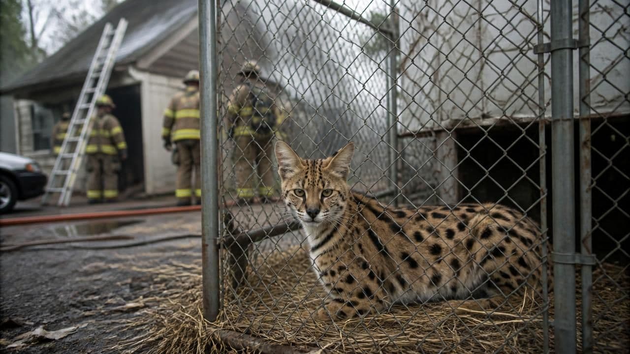 Louisiana Firefighters Find Illegal African Serval While Battling House Fire