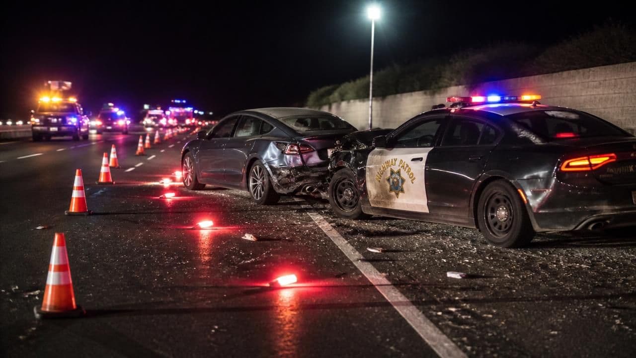 Tesla Driver Says He Was Asleep on FSD When He Slammed Into CHP Cruisers, Injuring 2 Officers